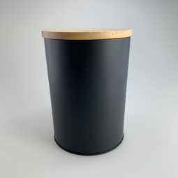 Round tins: bamboo lid tin box black, Art. 2125