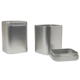 Blechverpackungen: quadratische Stülpdeckeldose aus Weißblech 57x57x82 mm für Gewürze