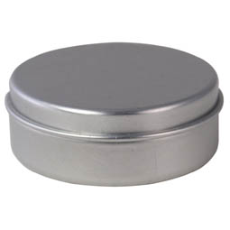 Falzdeckeldosen: Pillendose; kleine, runde Stülpdeckeldose aus Aluminium.