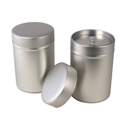 Nudeldosen: Große Doppeldeckeldose; runde Stülpdeckeldose aus Weißblech mit Innendeckel, für Tee und Gewürze.