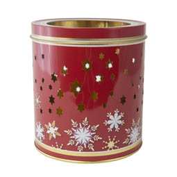 Wachsdosen: Teelichtdose rot; runde Stülpdeckeldose aus Weißblech mit Sternenhimmel -Ausstanzung.