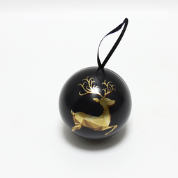 Our products: Christbaumkugel, Weihnachtsbaumschmuck, Weihnachtsdose: Kugelform mit Motiv Rentier gold auf schwarz