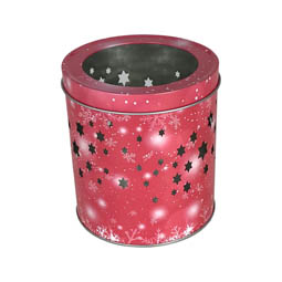 Gummibärchendosen: Teelichtdose Traum; runde Stülpdeckeldose aus Weißblech mit ausgestanztem Sternenhimmel.