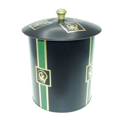 Wattestäbchendosen: Dose Tee Dragon Maxi, für Tee; große, runde Stülpdeckeldose, grün, bedruckt, Drachenmoptiv, aus Weißblech mit Deckelknopf.