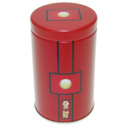 Duftdosen: Dose Red Sun, für Tee; kleinere, runde Stülpdeckeldose, rot, bedruckt, dia. 60/102 mm, aus Weißblech.