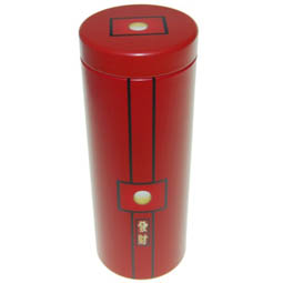 Teebeutelboxen: Dose Red Sun, für Tee; lange, runde Stülpdeckeldose, rot, bedruckt, dia. 65/170 mm, aus Weißblech.