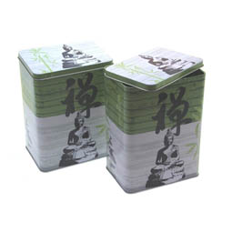 Metallboxen: Spirit Teebox, Dose für Tee; rechteckige Stülpdeckeldose, bedruckt mit Spirit-Motiv, aus Weißblech.